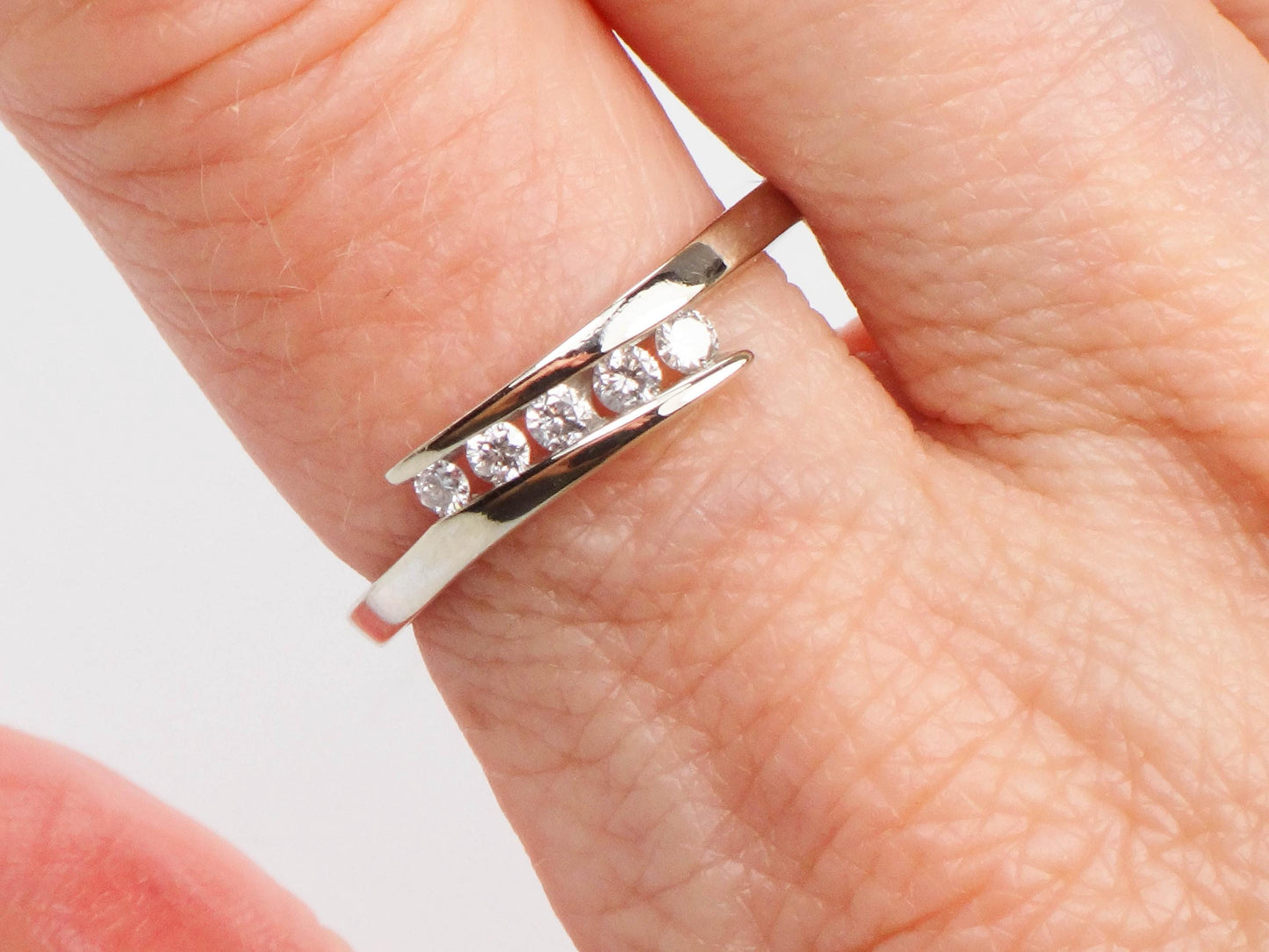 Vintage 10k White Gold Diamond Everyday Ring, Diamond Band, Size 7