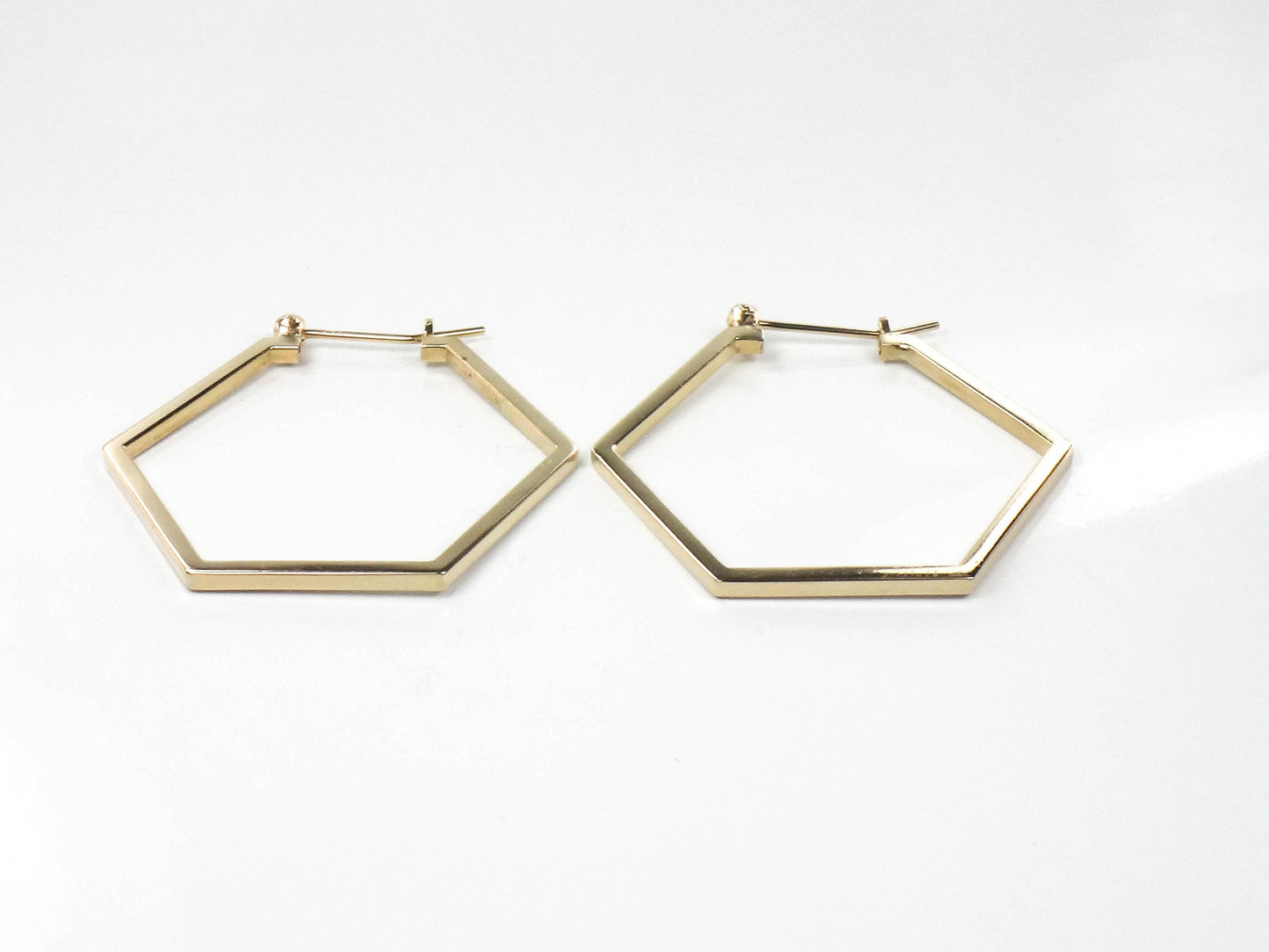 Vintage 14k Yellow Gold Octagon Hoop Earrings, 1 3/8" Gold Hoops, Birthday, Anniversary Gift