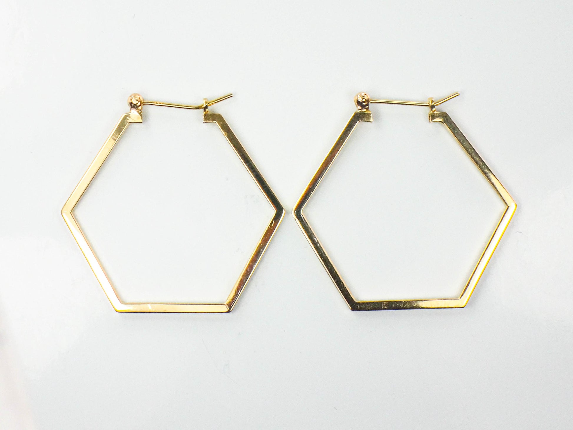 Vintage 14k Yellow Gold Octagon Hoop Earrings, 1 3/8" Gold Hoops, Birthday, Anniversary Gift