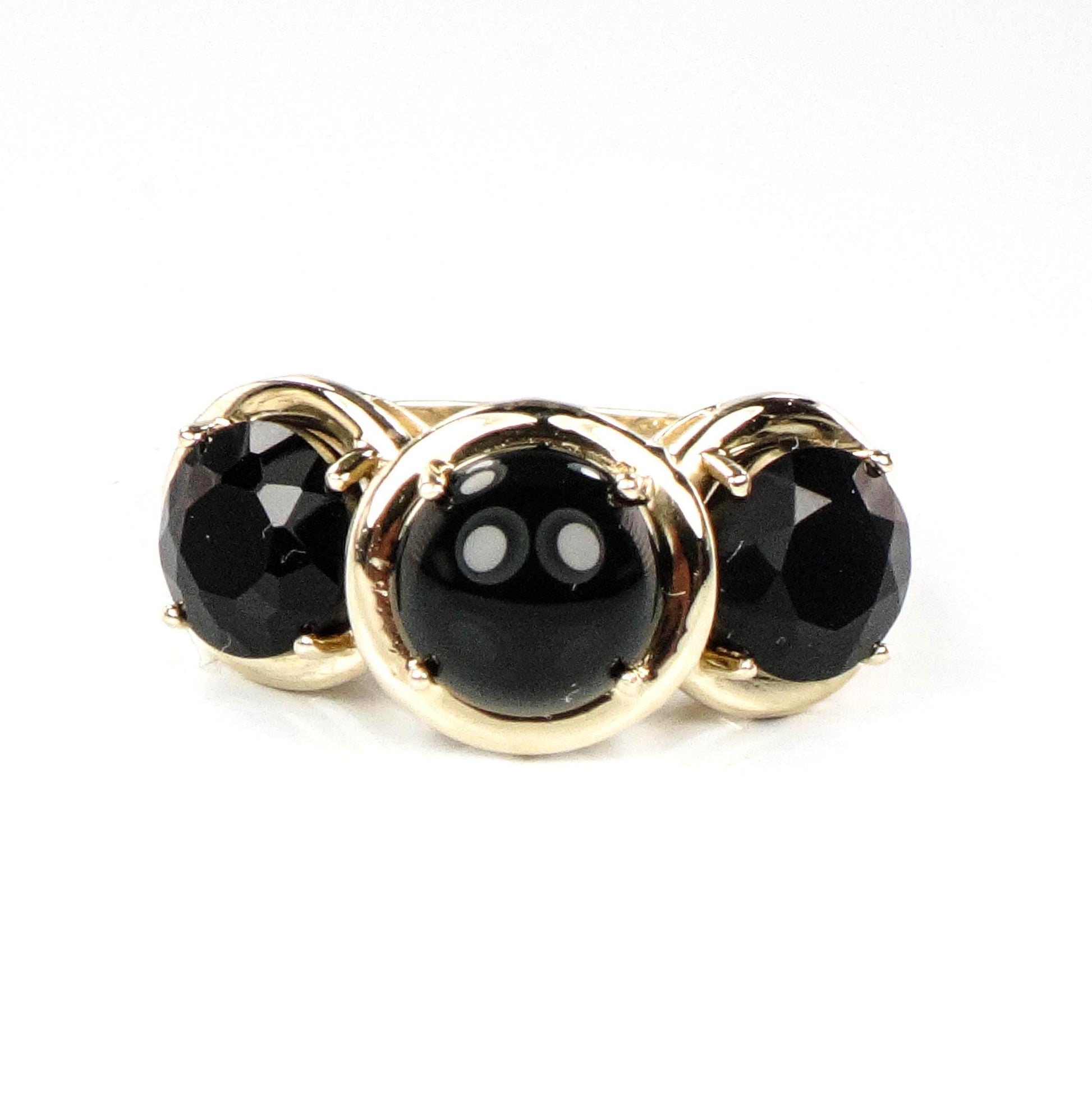 Vintage 14k Yellow Gold Black Onyx Three Stone Ring Size 6.75