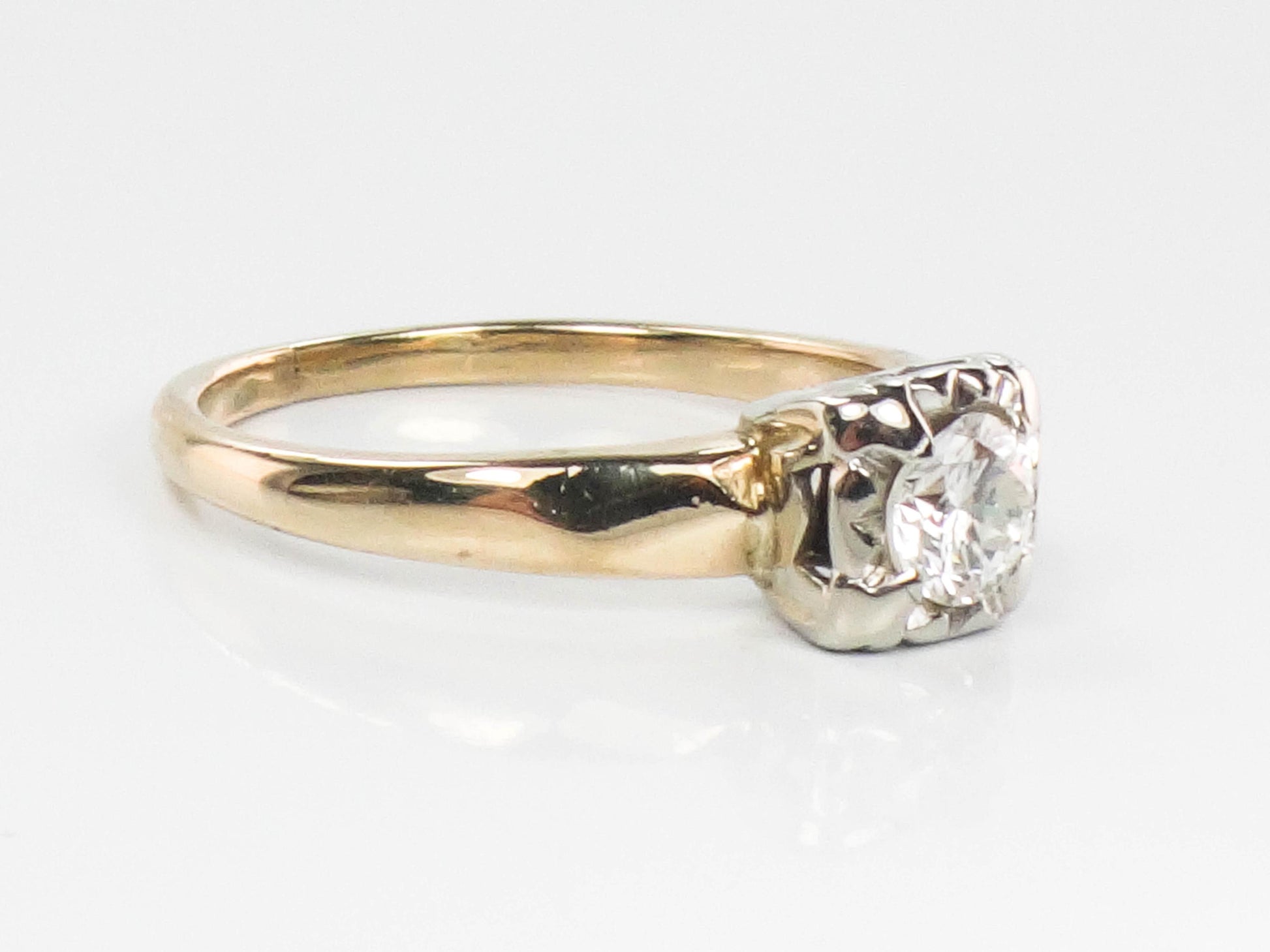 Vintage 14k Yellow Gold Diamond Engagement Ring, Round Cut Solitaire Engagement Ring Approx .30 CTS, Size 5