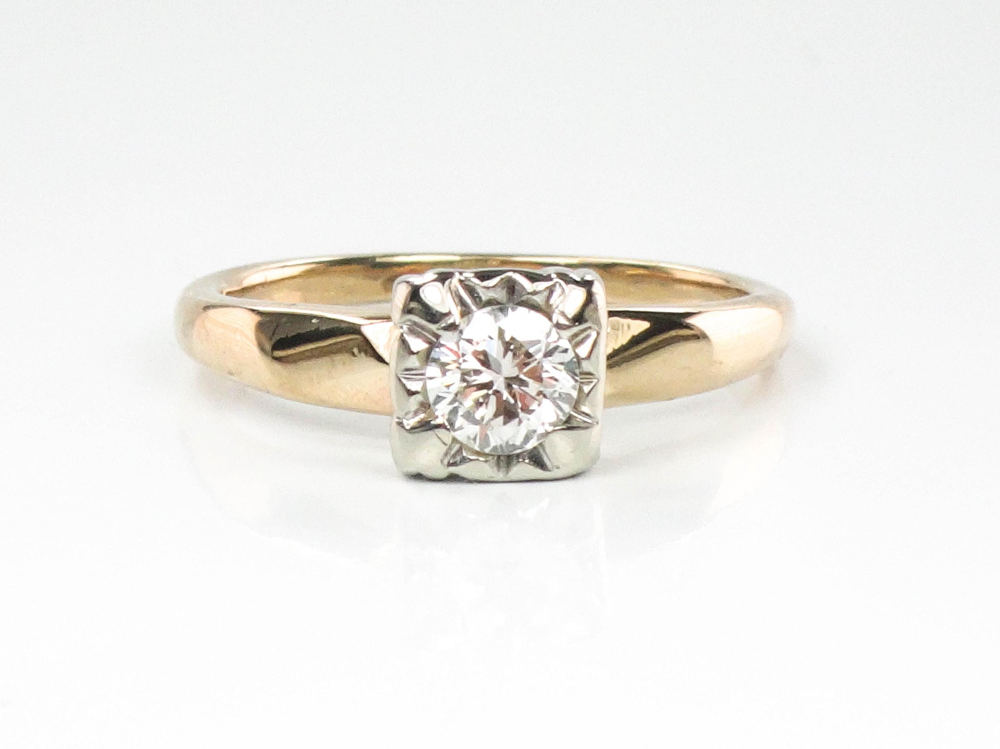 Vintage 14k Yellow Gold Diamond Engagement Ring, Round Cut Solitaire Engagement Ring Approx .30 CTS, Size 5