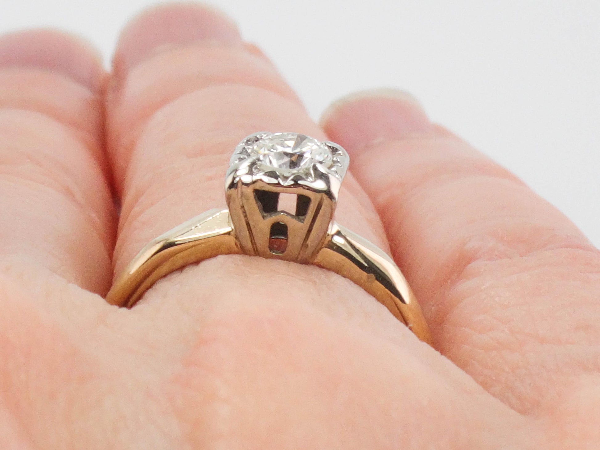 Vintage 14k Yellow Gold Diamond Engagement Ring, Round Cut Solitaire Engagement Ring Approx .30 CTS, Size 5