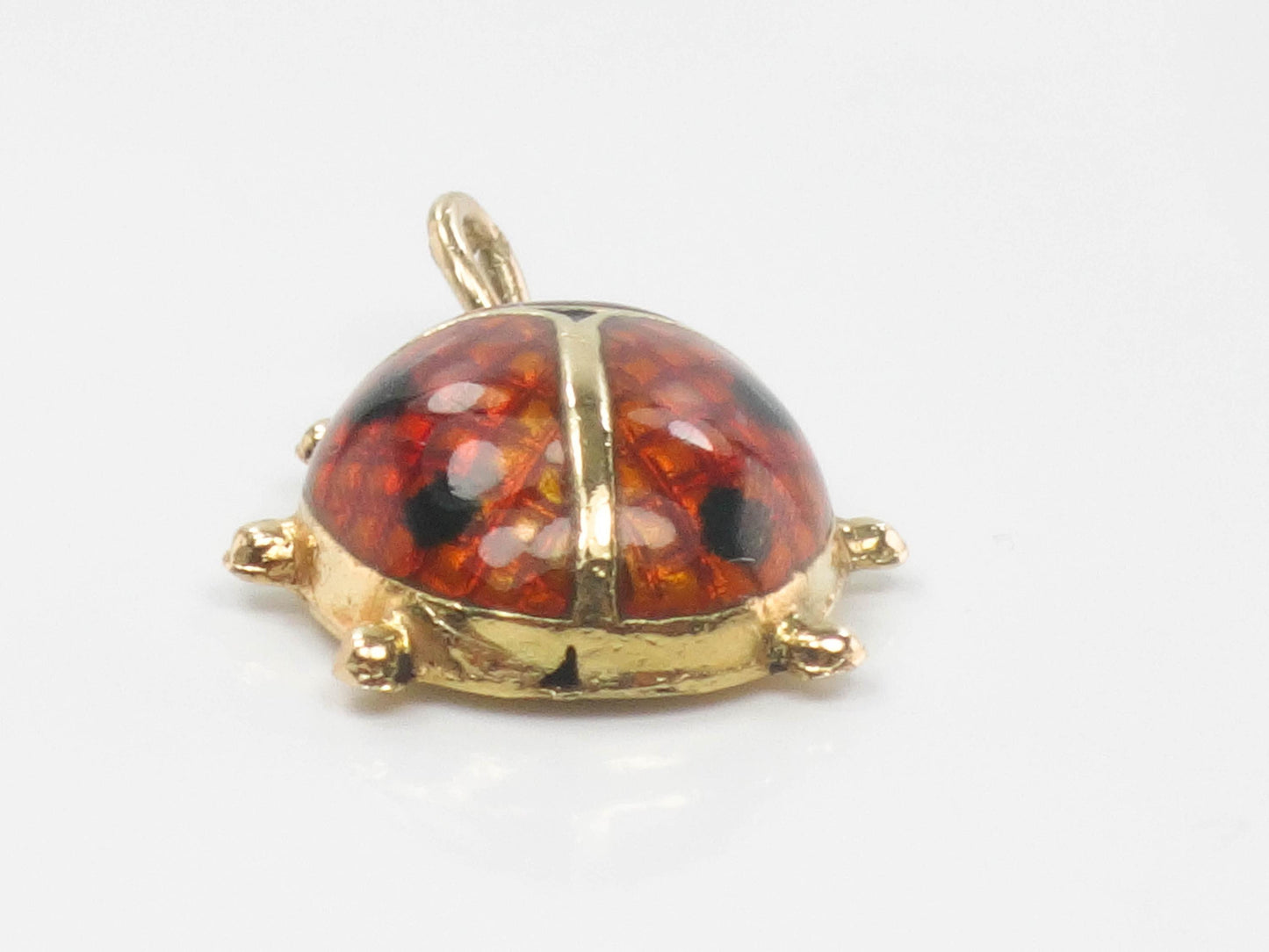 Vintage 18k Gold Puffy Ladybug Pendant with Red and Black Enamel, Good Luck Charm