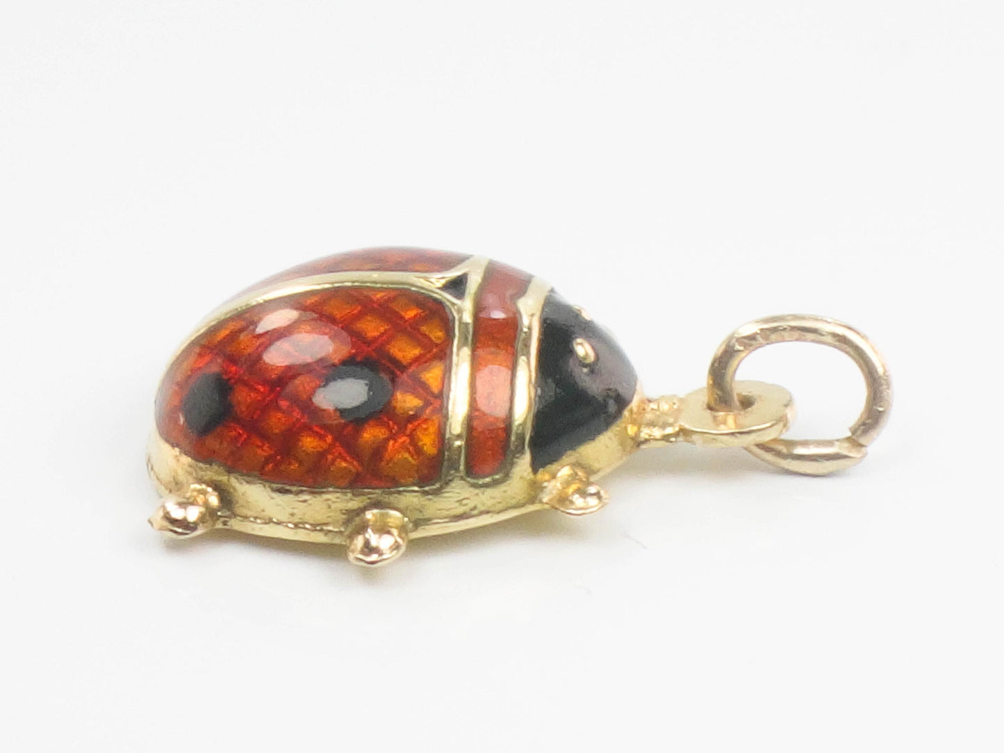Vintage 18k Gold Puffy Ladybug Pendant with Red and Black Enamel, Good Luck Charm