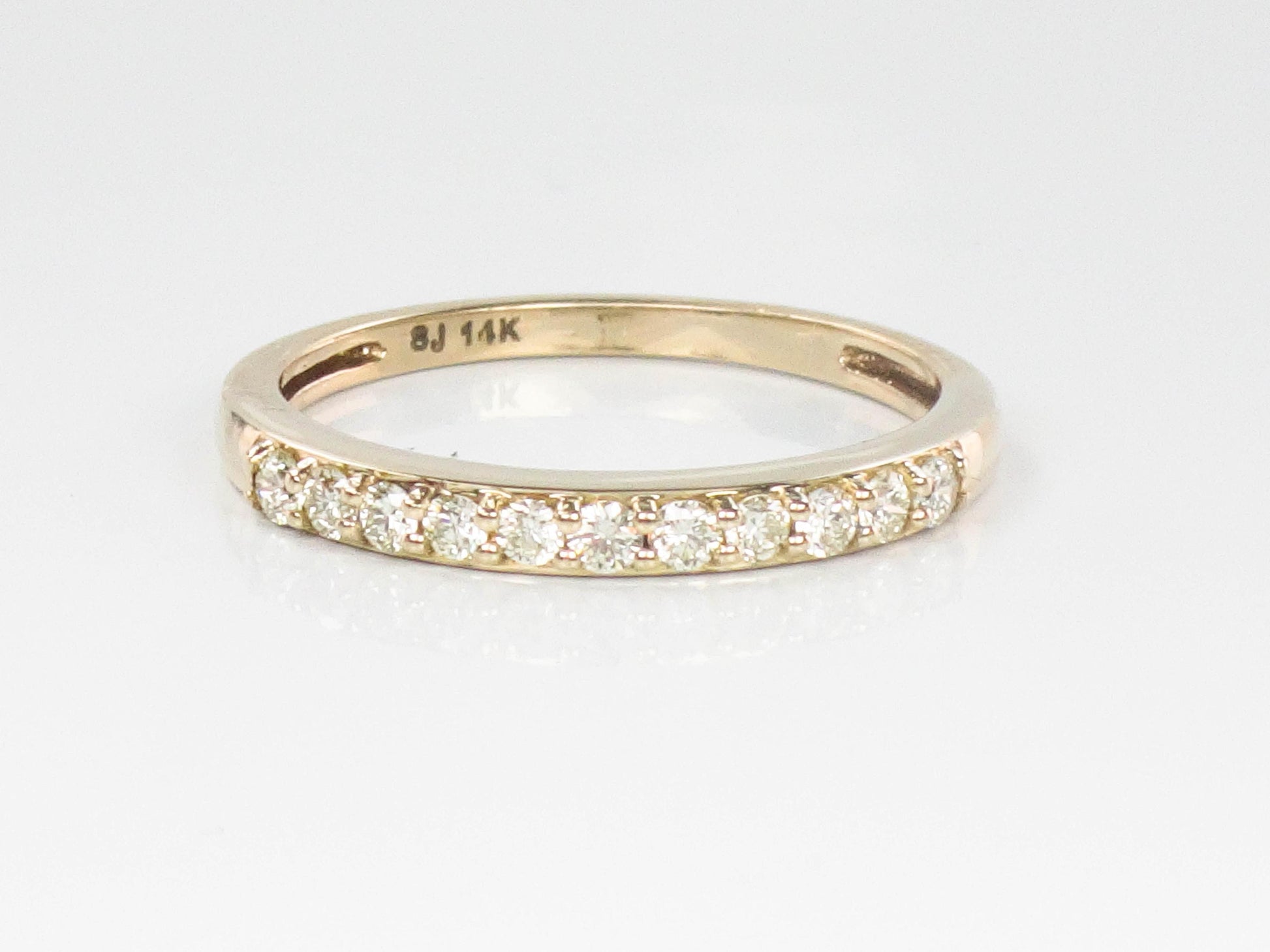 Vintage 14k Yellow Gold Round Cut Natural Diamond Wedding Band, Size 6.75