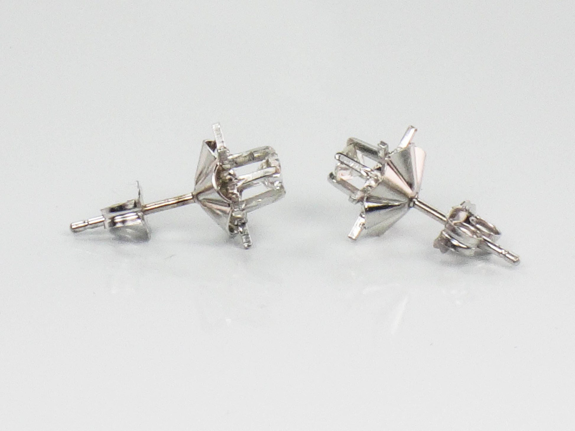 Vintage 14k White Gold Natural Diamond Stud Buttercup Earrings, Round Brilliant Bridal Earrings