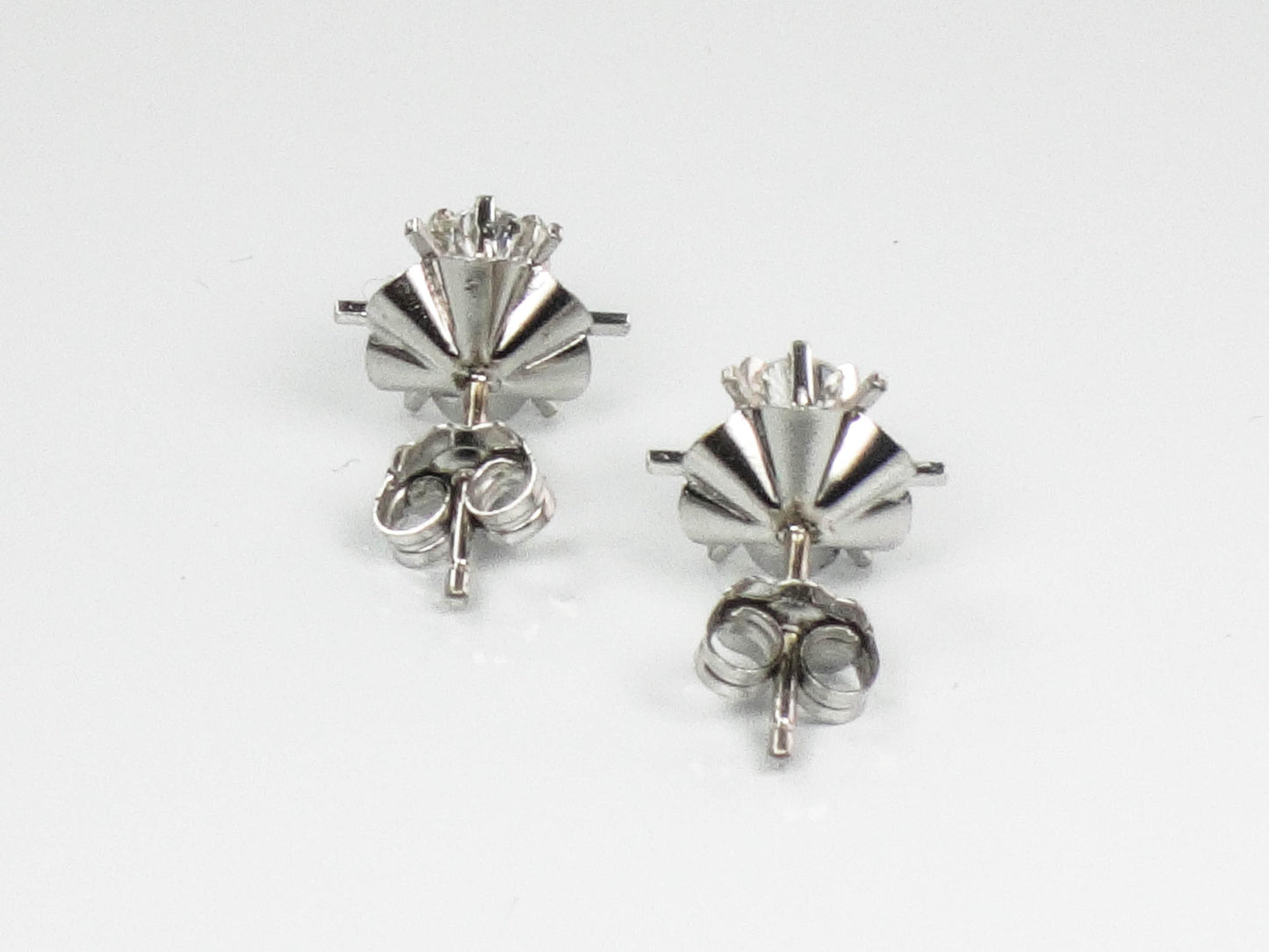 Vintage 14k White Gold Natural Diamond Stud Buttercup Earrings, Round Brilliant Bridal Earrings