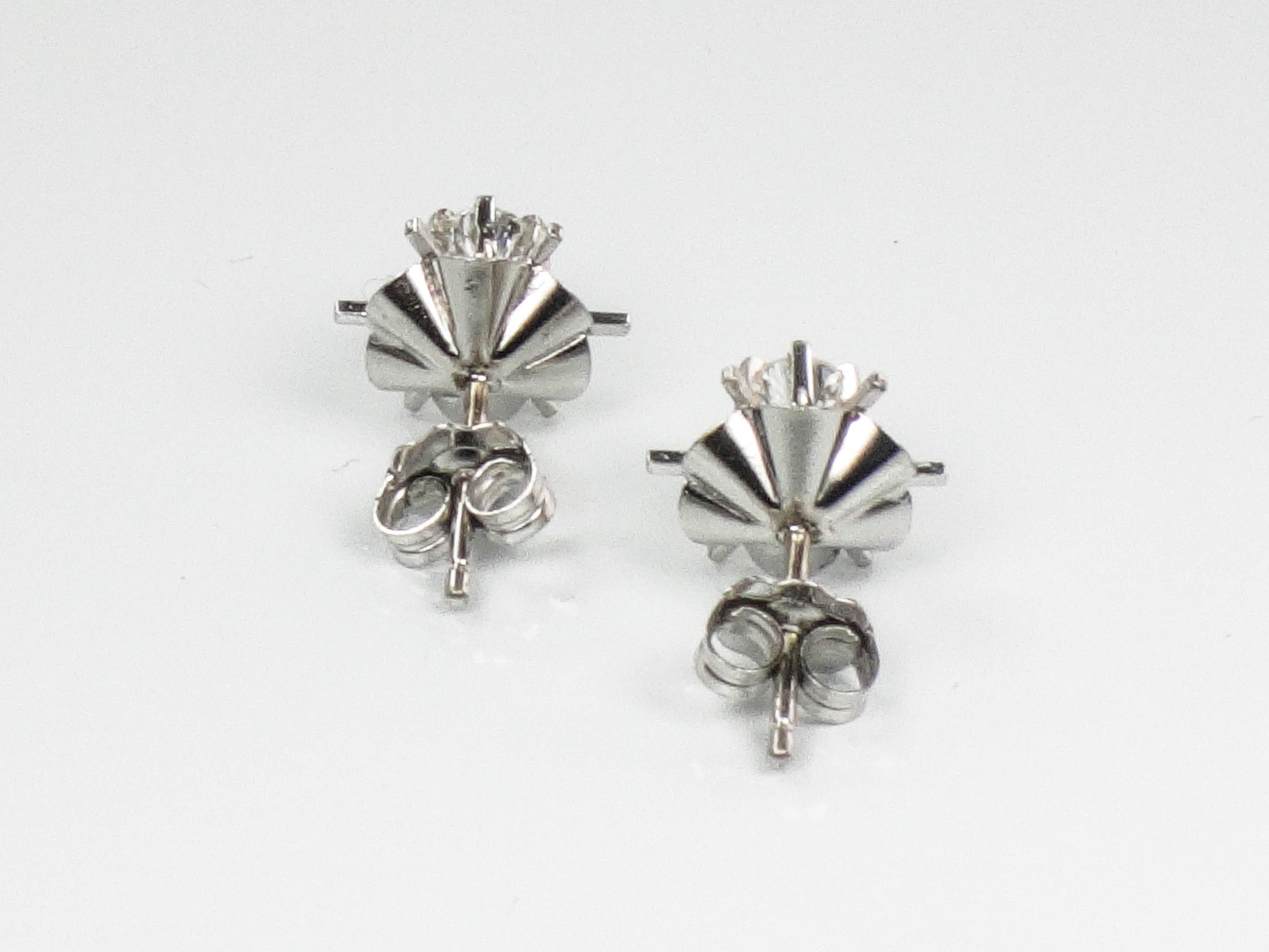 Vintage 14k White Gold Natural Diamond Stud Buttercup Earrings, Round Brilliant Bridal Earrings