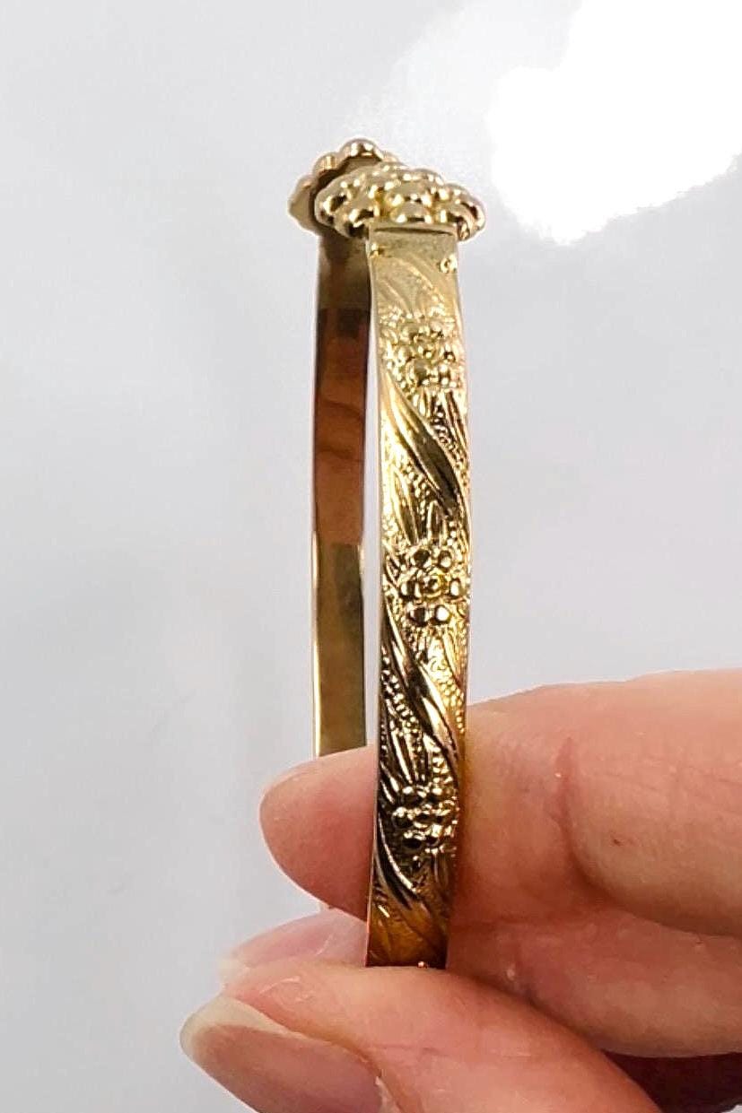 Gold Cuff Bracelet - Vintage 10k Solid Flowers and Grape Design Fine Jewelry