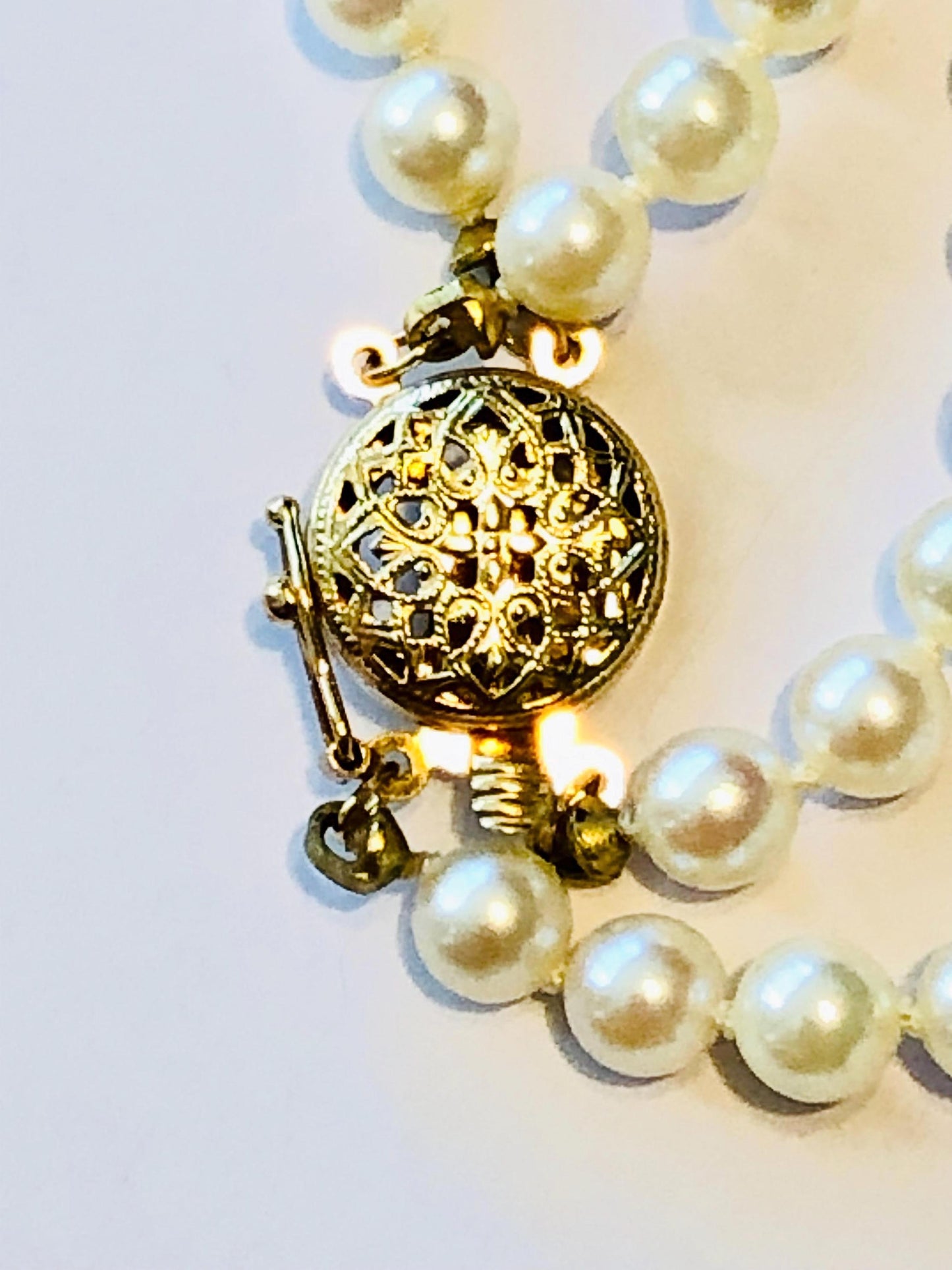 Vintage 14k Gold Double Strand Saltwater Cultured Pearl Necklace, 5 MM Pearl Bridal Necklace 23"