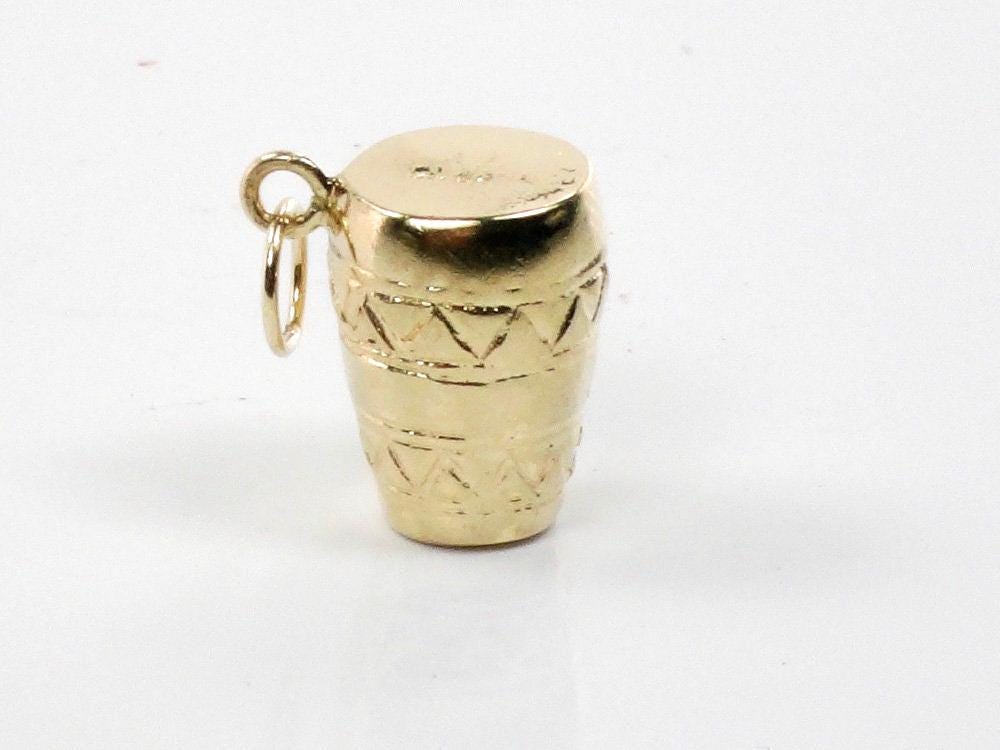 Vintage 14k Gold Bongo Drum Charm, Yellow Gold Musical Instrument Pendant
