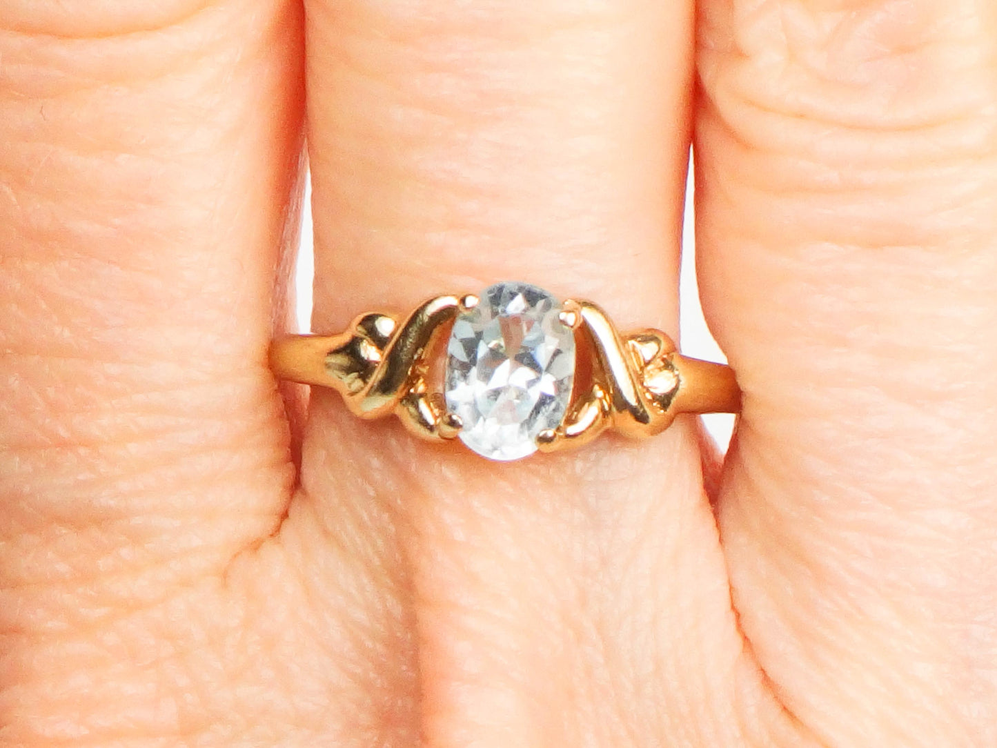 Vintage 10k Yellow Gold Blue Topaz Ring, December Birthstone Ring, Size 6.75