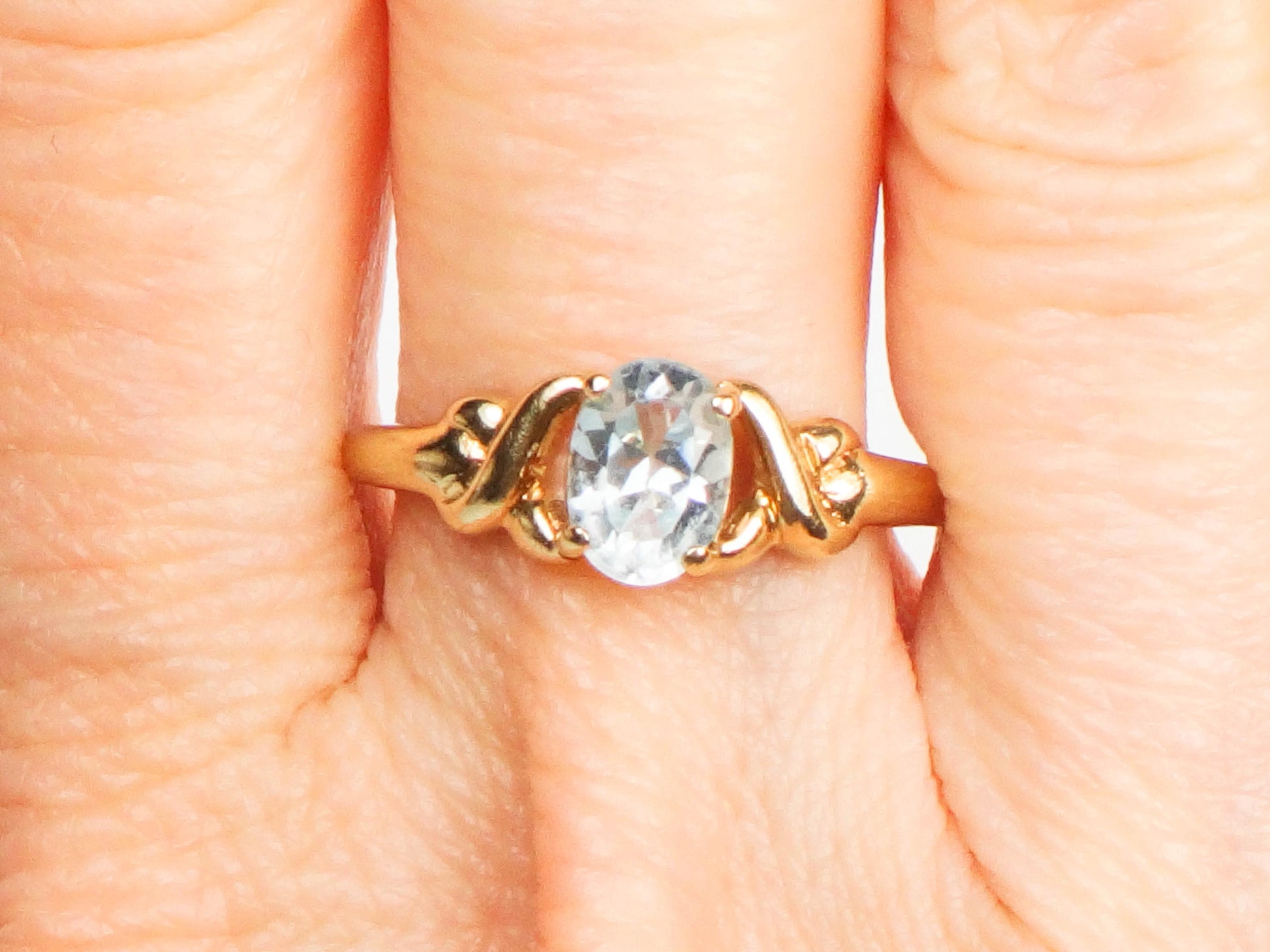 Vintage 10k Yellow Gold Blue Topaz Ring, December Birthstone Ring, Size 6.75