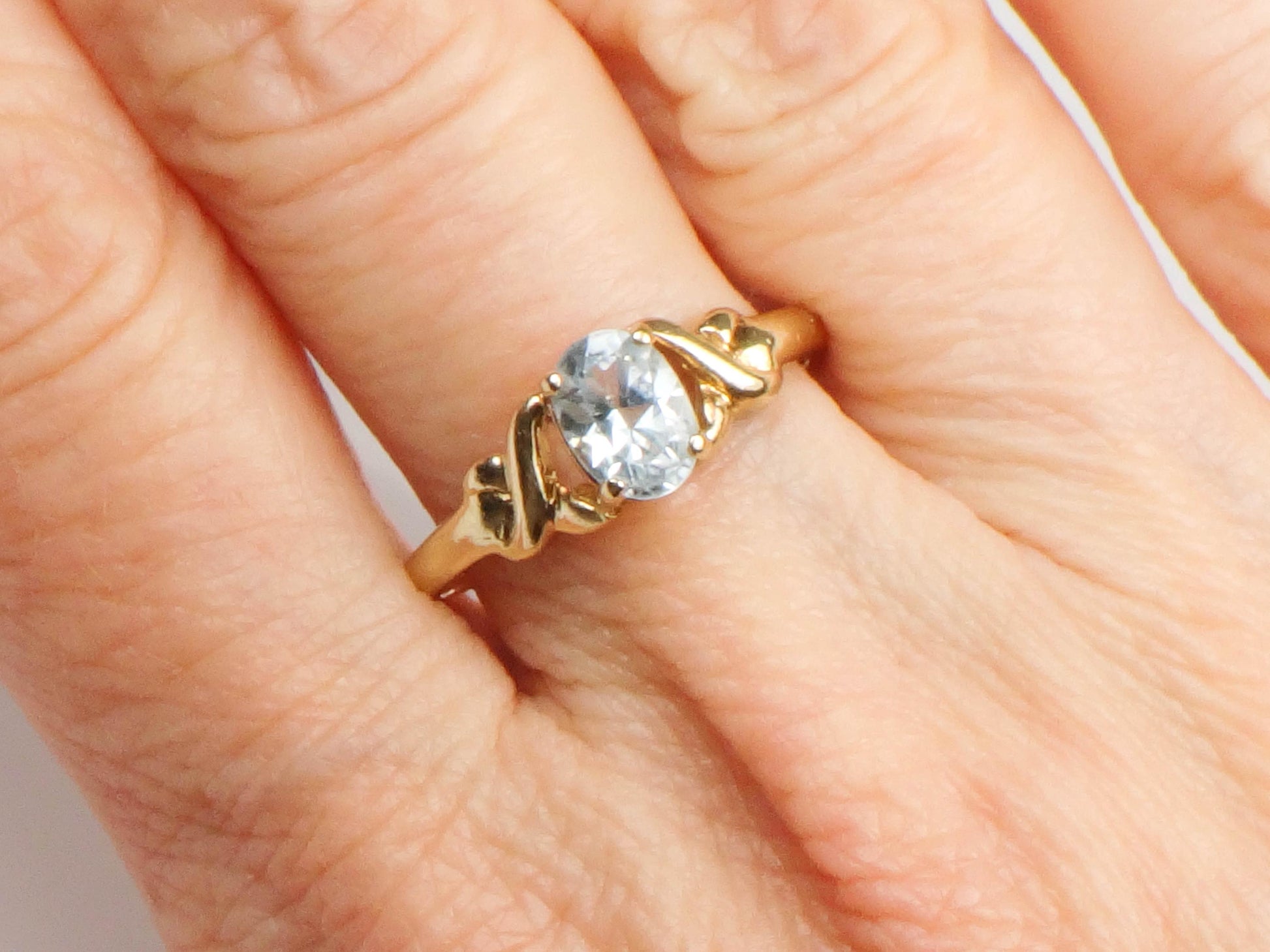 Vintage 10k Yellow Gold Blue Topaz Ring, December Birthstone Ring, Size 6.75