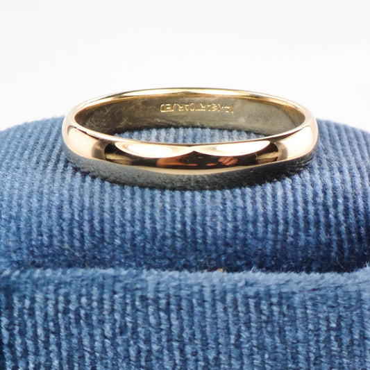 Vintage 14k Solid Gold Plain Wedding Band, Wood ArtCarved 4 mm Yellow Gold Wedding Ring - Size 12