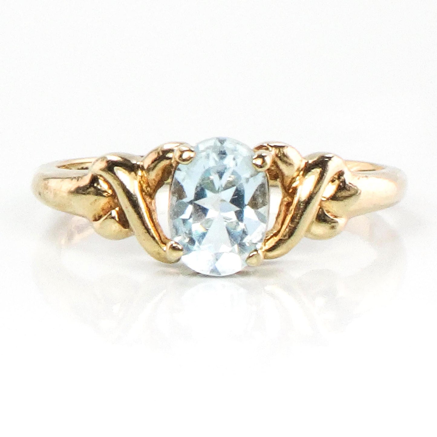 Vintage 10k Yellow Gold Blue Topaz Ring, December Birthstone Ring, Size 6.75