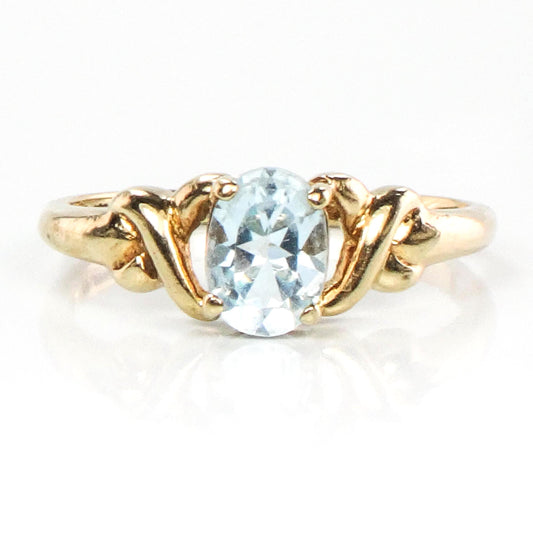 Vintage 10k Yellow Gold Blue Topaz Ring, December Birthstone Ring, Size 6.75