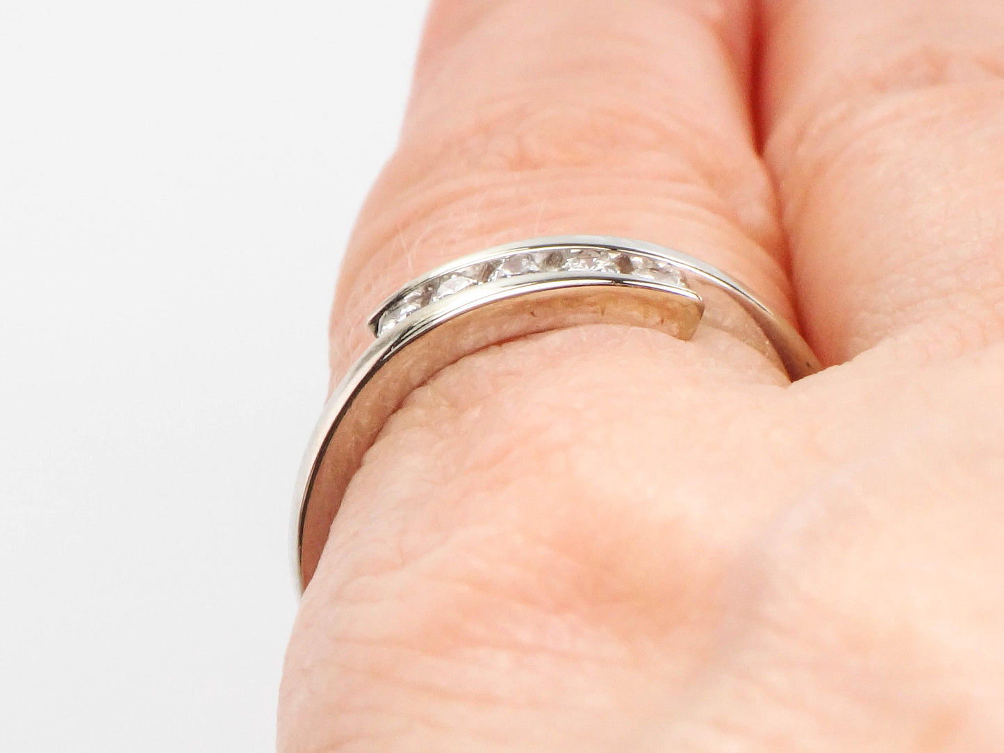 Vintage 10k White Gold Diamond Everyday Ring, Diamond Band, Size 7