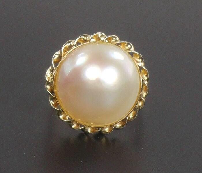 Vintage 14k Yellow Gold Mabe Pearl Ring Bridal Jewelry Size 4.75