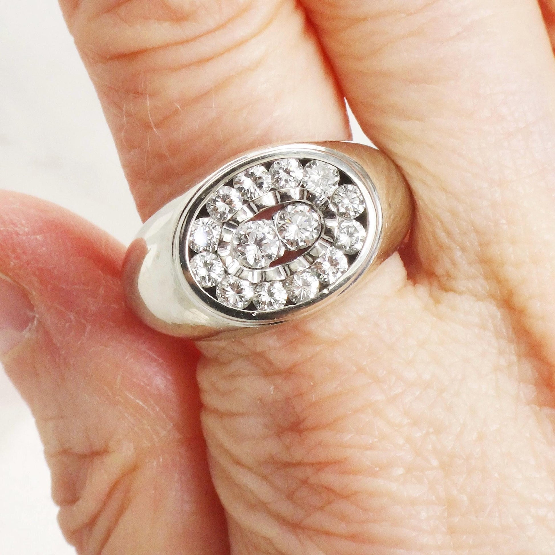 Vintage 14k White Gold Natural Diamond Cluster Ring High Quality Men's Diamond Ring 1 CT TDW Diamond Ring Size 9.5