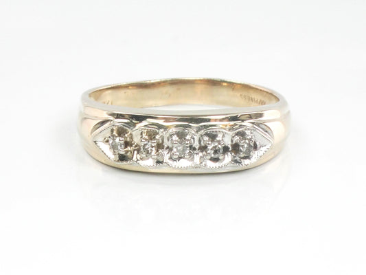 Vintage 14k Two Tone Gold Diamond Wedding Band Size 11