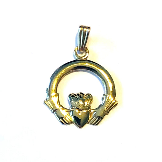 Vintage Solid 9k Yellow Gold Claddagh Pendant, Small Irish Claddagh Charm