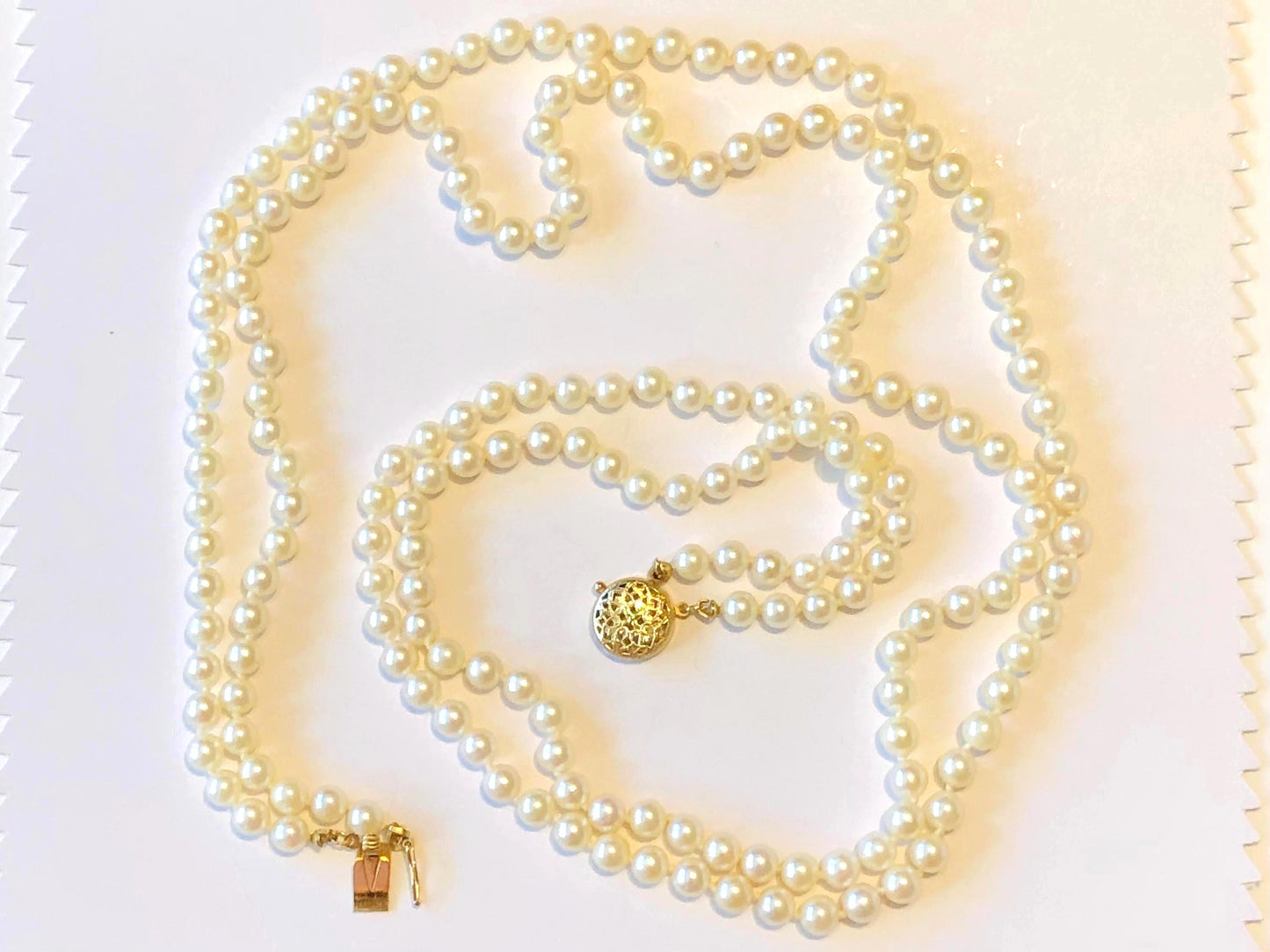 Vintage 14k Gold Double Strand Saltwater Cultured Pearl Necklace, 5 MM Pearl Bridal Necklace 23"