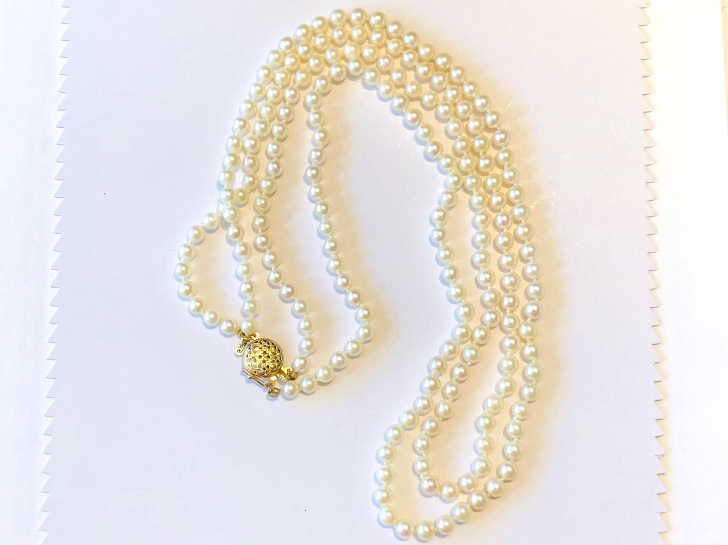 Vintage 14k Gold Double Strand Saltwater Cultured Pearl Necklace, 5 MM Pearl Bridal Necklace 23"