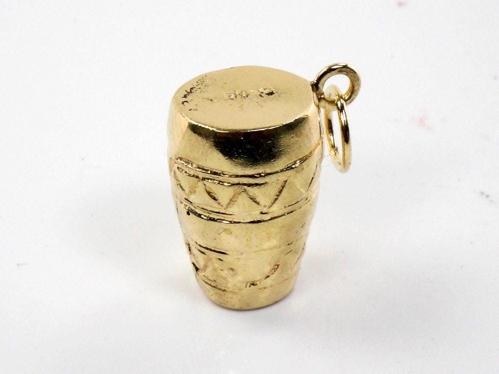 Vintage 14k Gold Bongo Drum Charm, Yellow Gold Musical Instrument Pendant