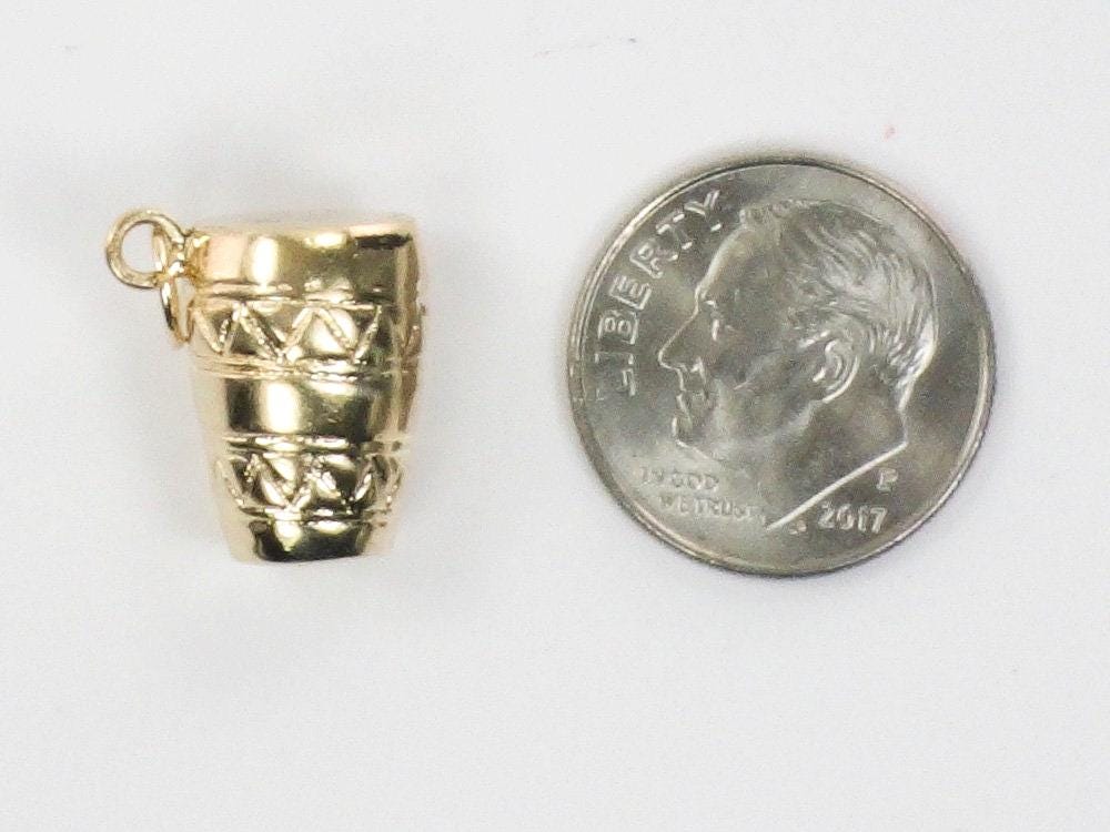 Vintage 14k Gold Bongo Drum Charm, Yellow Gold Musical Instrument Pendant