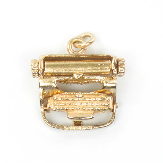 Vintage14k Yellow Gold Typewriter Charm with Moving Parts, Pendant for Writer