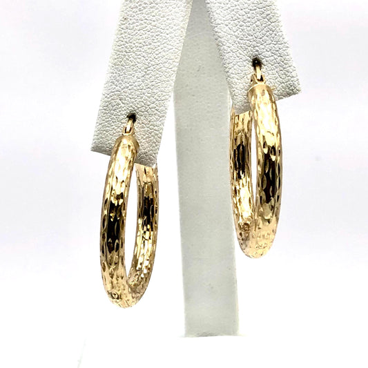 Vintage 14k Yellow Gold Diamond Cut Hoop Earrings: 3.8mm Round Hoops