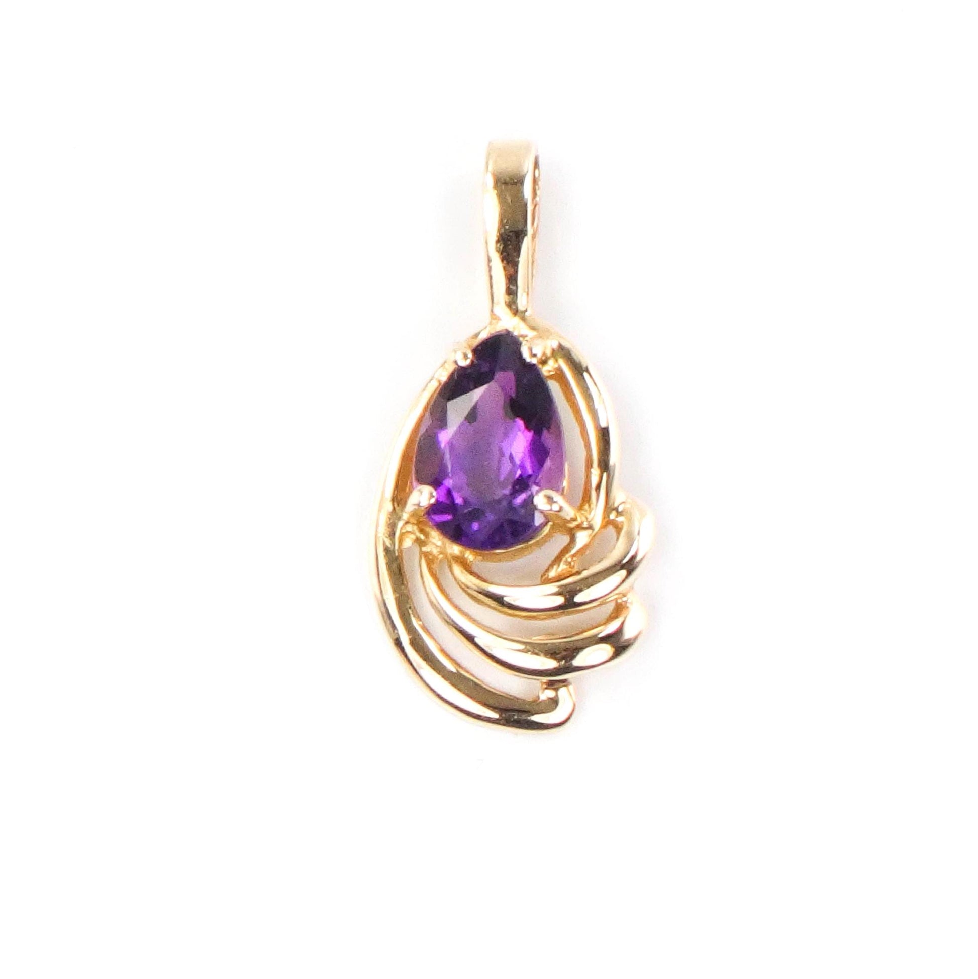 Vintage 14k Yellow Gold Amethyst Teardrop Pendant: February Birthstone