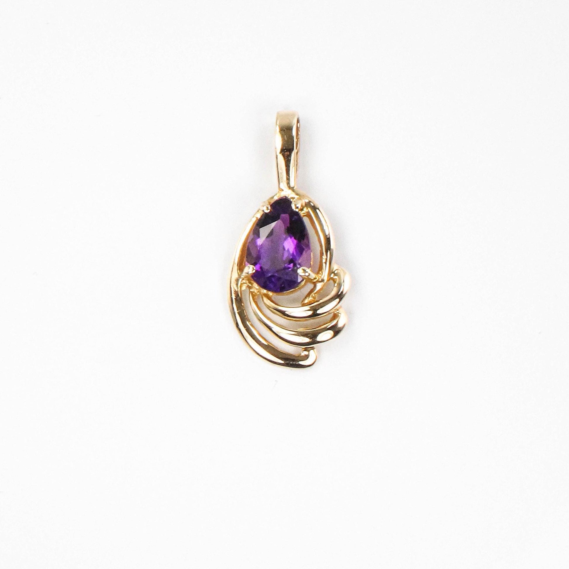 Vintage 14k Yellow Gold Amethyst Teardrop Pendant: February Birthstone