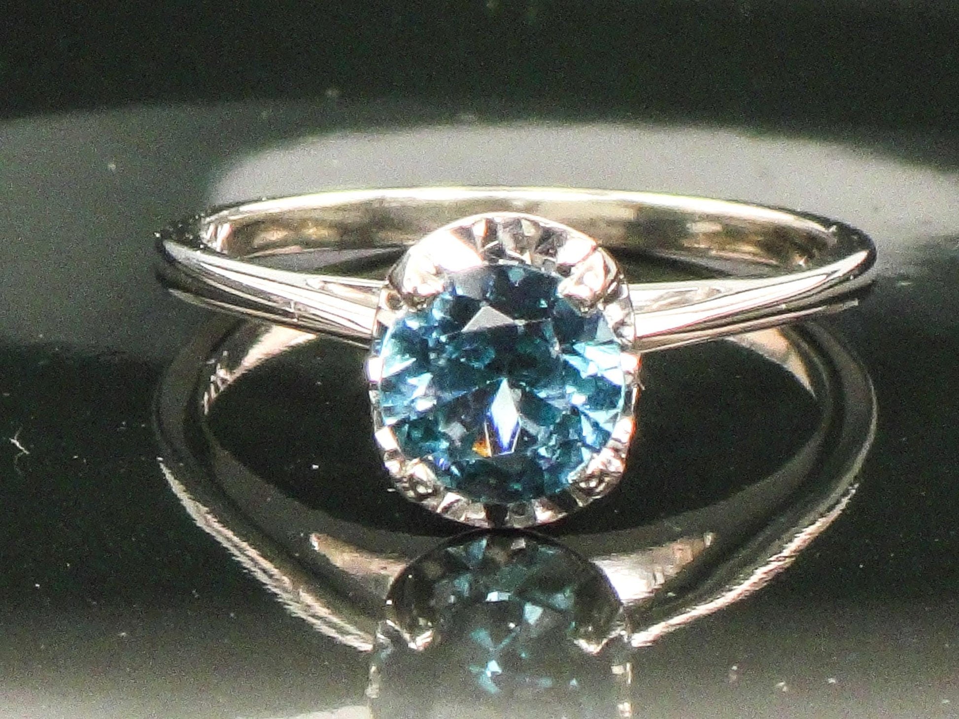 Vintage 14k White Gold Blue Spinel Solitaire Ring, Alternative Engagement Ring, Size 6.5