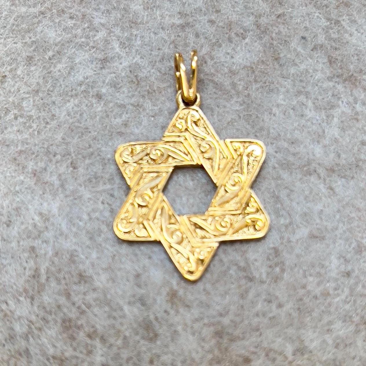 Vintage Large 14k Yellow Gold Jewish Star Pendant - Unisex Double Sided Star of David Charm