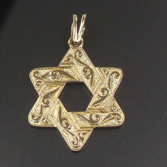Vintage Large 14k Yellow Gold Jewish Star Pendant - Unisex Double Sided Star of David Charm
