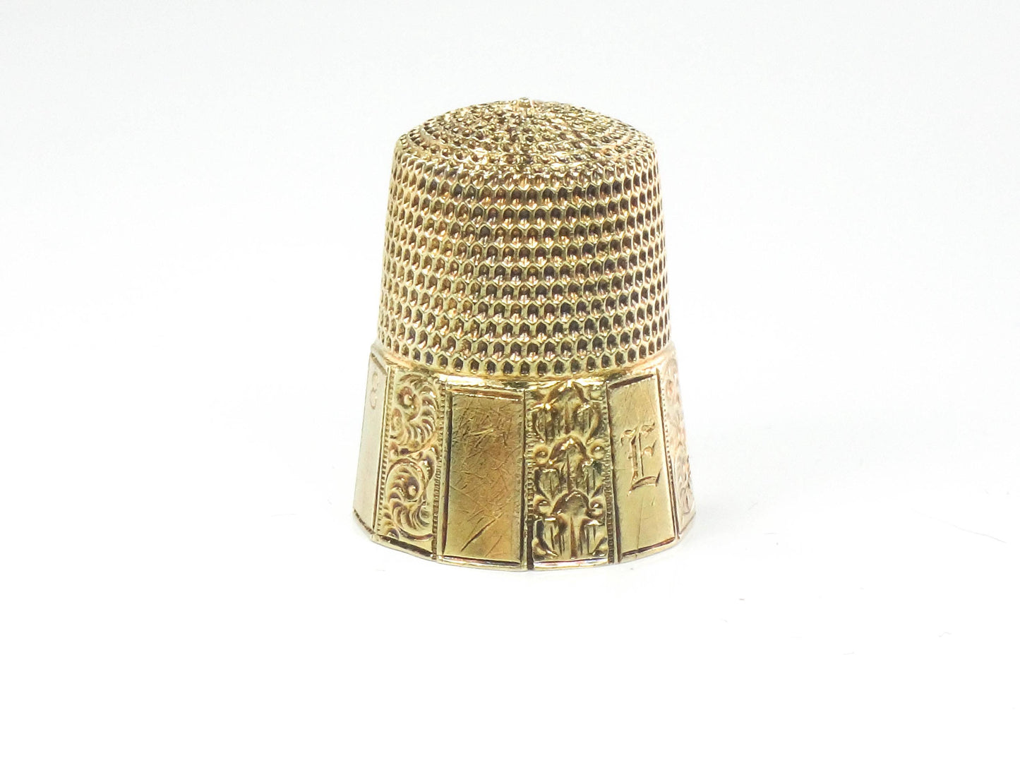 Vintage 14k Gold Thimble Simons Bros. Size 8 Sew Quilt Sewing Accessory with Monogram
