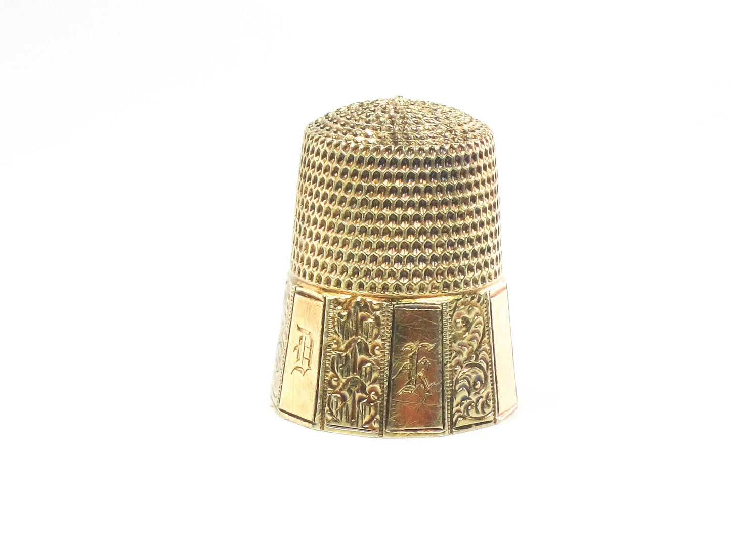 Vintage 14k Gold Thimble Simons Bros. Size 8 Sew Quilt Sewing Accessory with Monogram