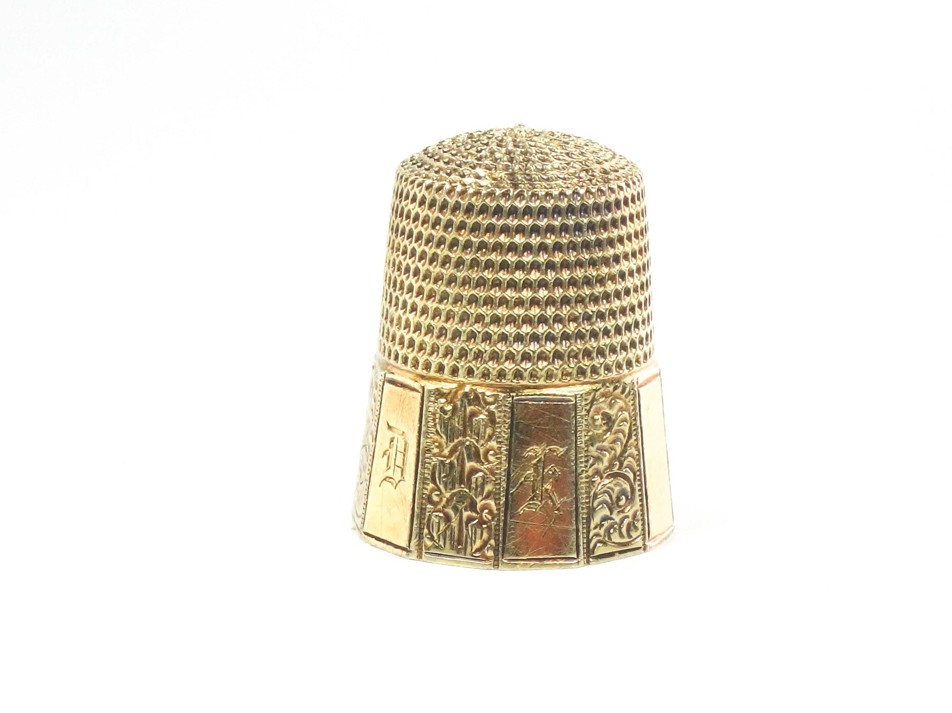 Vintage 14k Gold Thimble Simons Bros. Size 8 Sew Quilt Sewing Accessory with Monogram