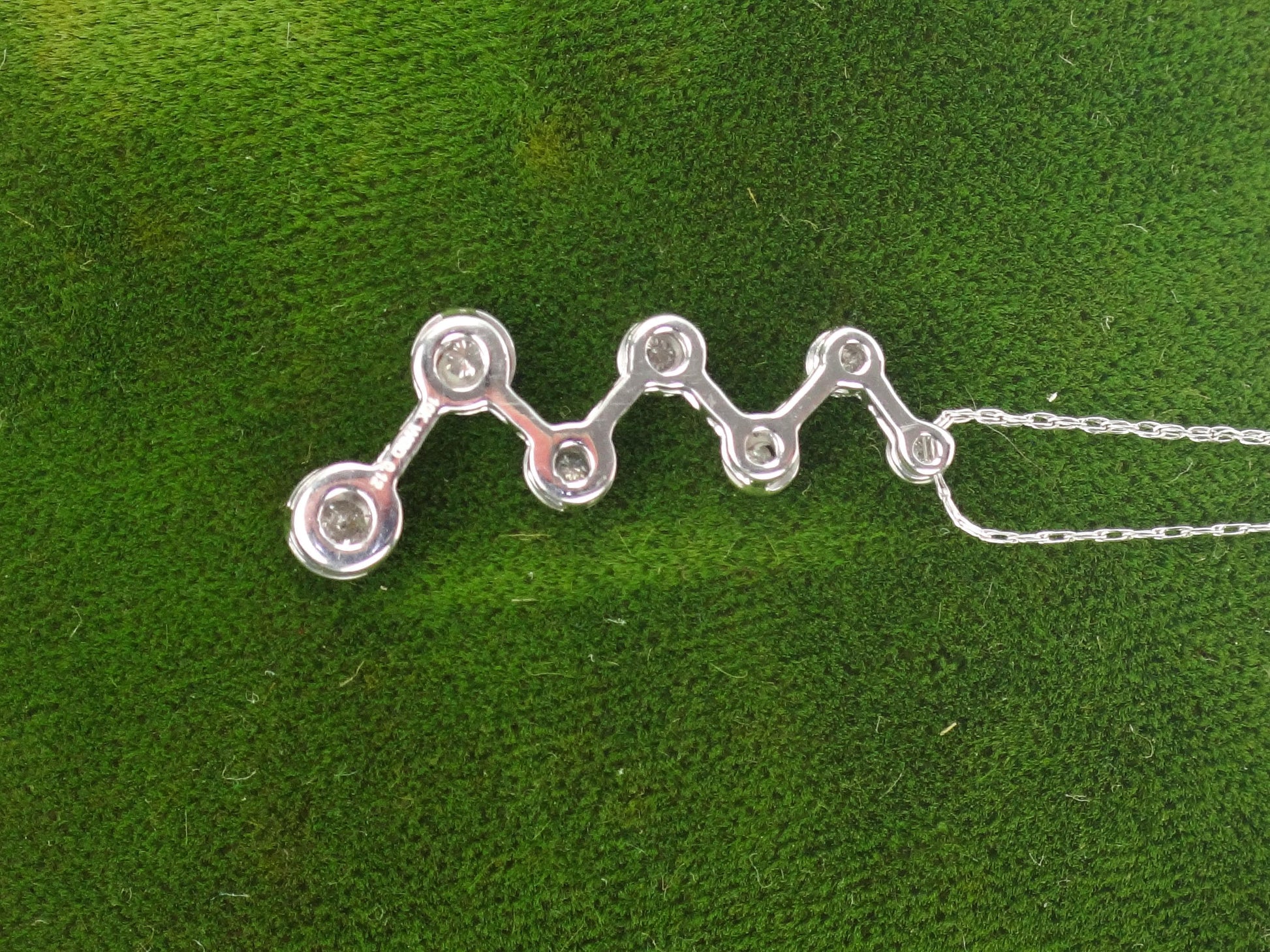 Vintage 10k White Gold Diamond Necklace, Seven Diamond Starburst Pendant 18.5"