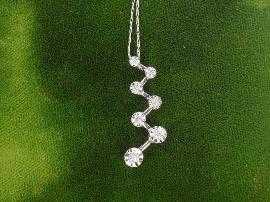 Vintage 10k White Gold Diamond Necklace, Seven Diamond Starburst Pendant 18.5"