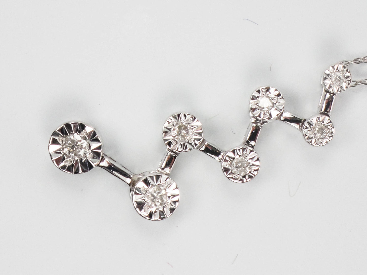 Vintage 10k White Gold Diamond Necklace, Seven Diamond Starburst Pendant 18.5"