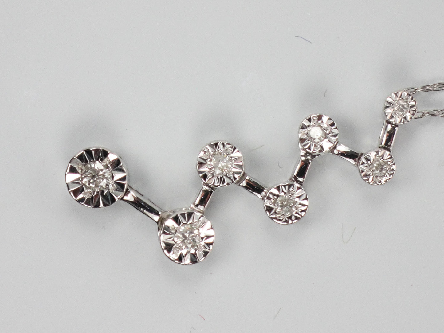 Vintage 10k White Gold Diamond Necklace, Seven Diamond Starburst Pendant 18.5"