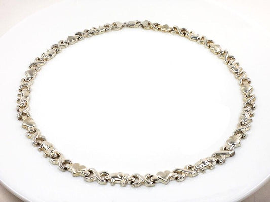 Vintage Sterling Silver Elephant Hearts XO Necklace: Good Luck, 17"