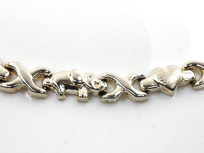 Vintage Sterling Silver Elephant Hearts XO Necklace: Good Luck, 17"