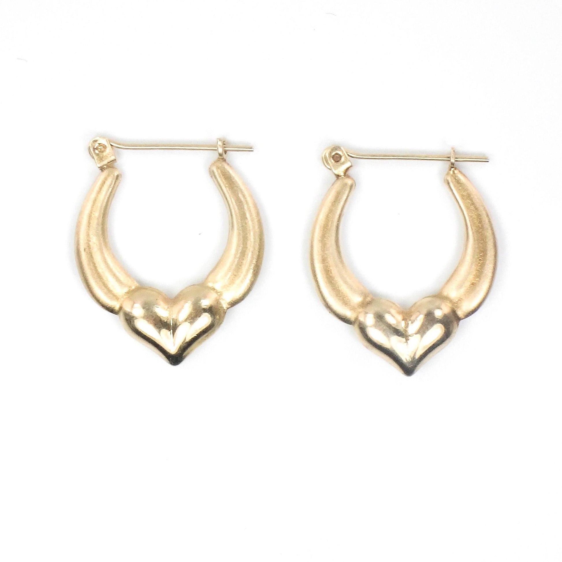 Vintage 14k Yellow Gold Heart Hoop Earrings