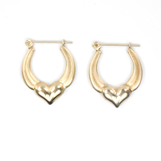 Vintage 14k Yellow Gold Heart Hoop Earrings