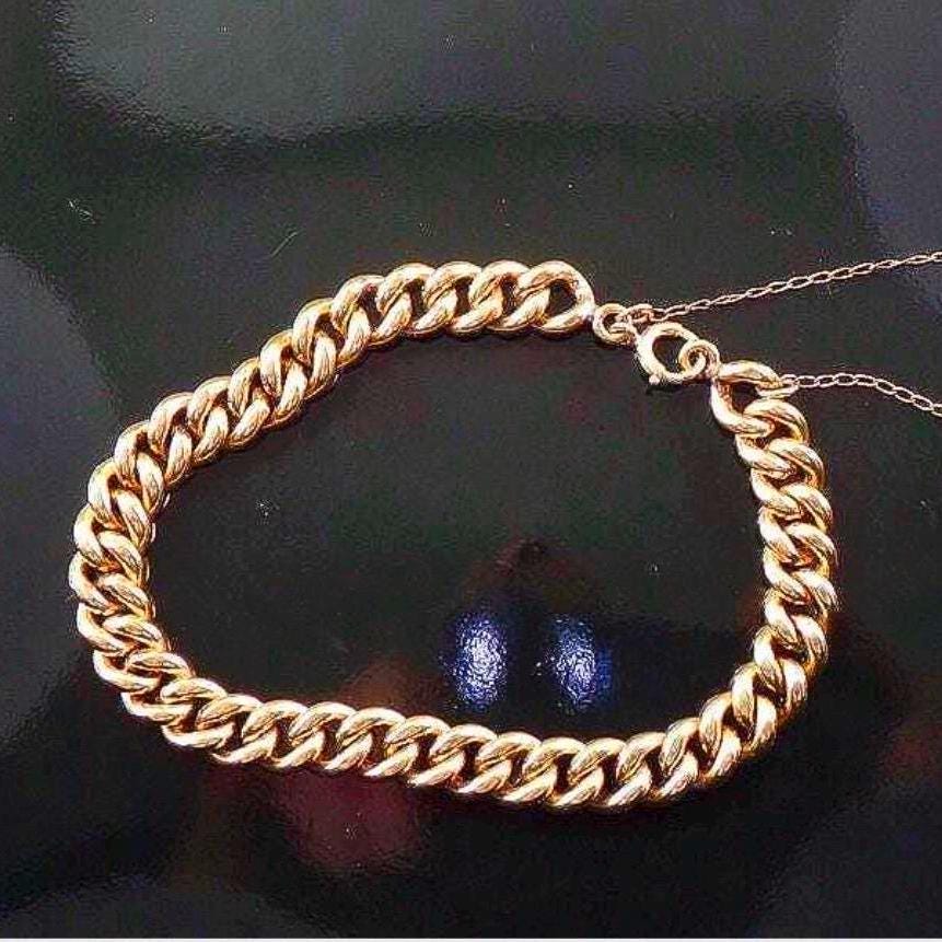 Vintage Rolled Gold Plate Link Bracelet with Safety Chain - Circa 1930's - 7 3/8"